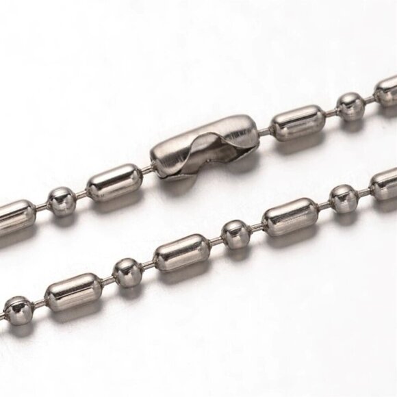 Surgical Stainless Steel 2.4mm Dot Dash Ball Chain Silver Tone Necklace 24" Long - Picture 2 of 2